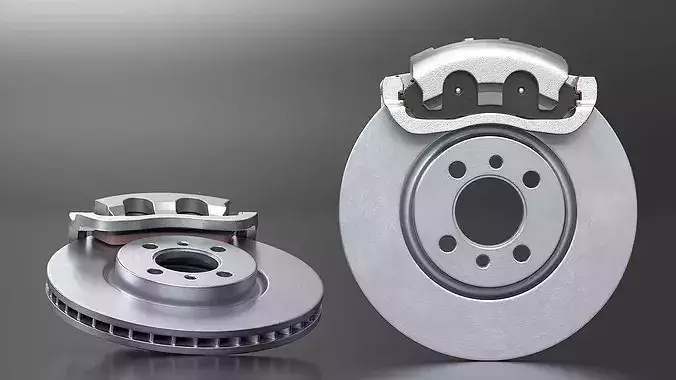 Perforated Ventilated Brake Disc with Silver Caliper 3D model 5