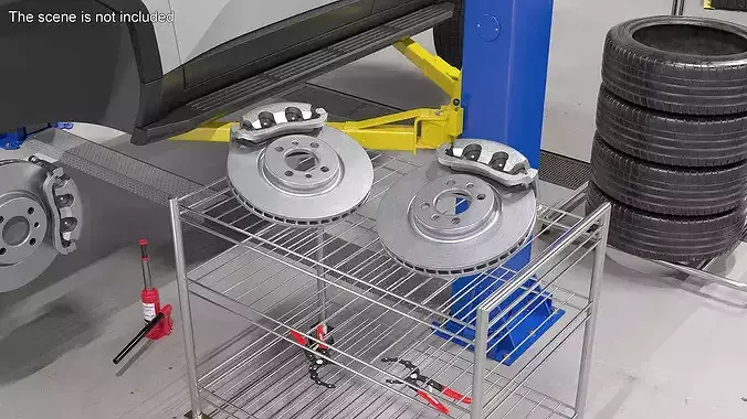 Perforated Ventilated Brake Disc with Silver Caliper 3D model 4