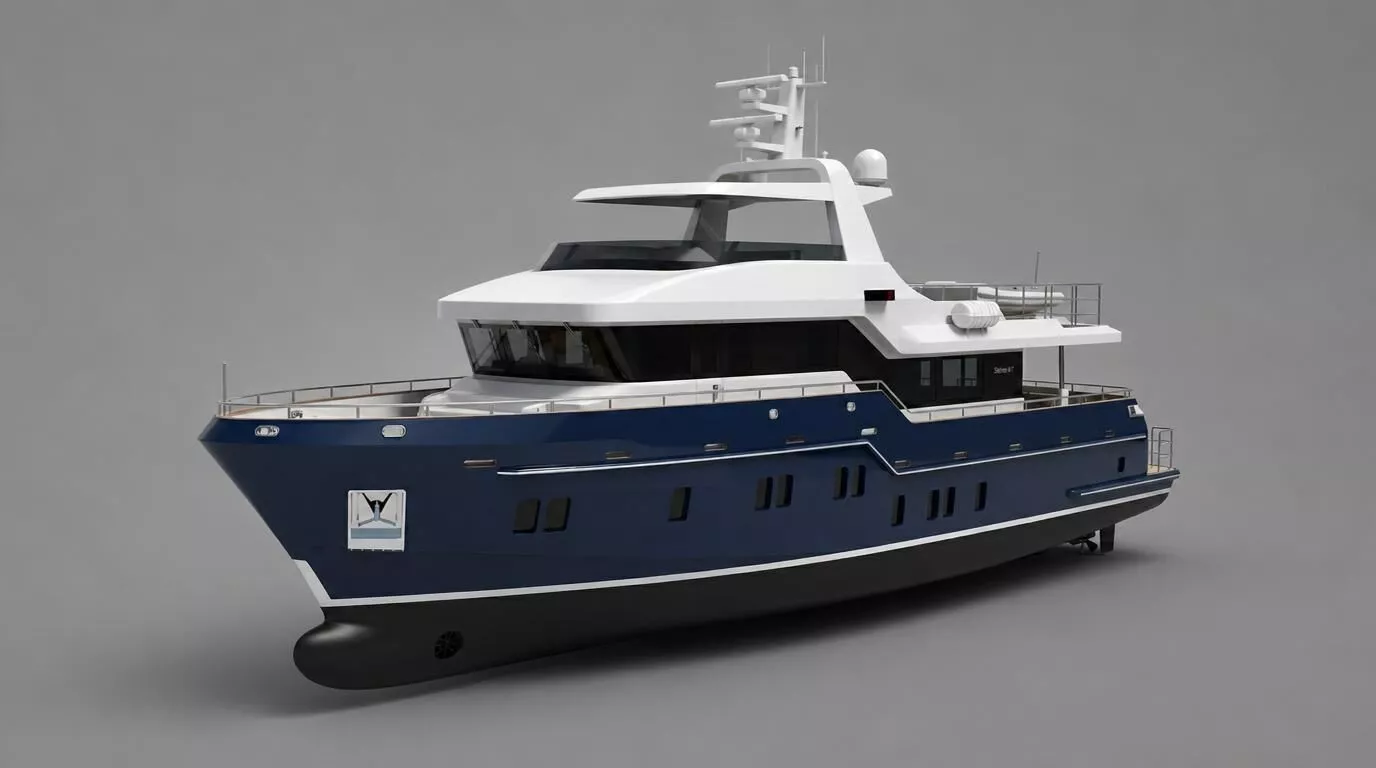 Modern Blue and White Luxury Motor Yacht Explorer Vessel 3D model