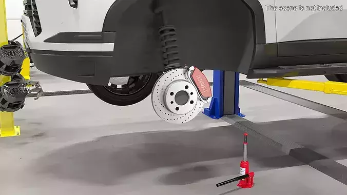 SSBC Drilled Brake Rotor with Red Caliper 3D model 3