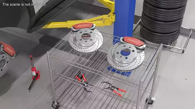 SSBC Drilled Brake Rotor with Red Caliper 3D model 4