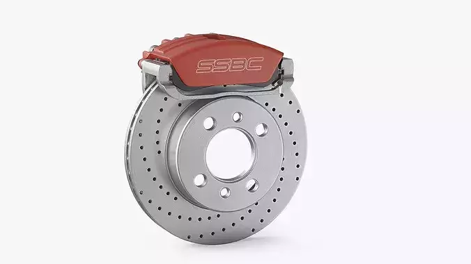 SSBC Drilled Brake Rotor with Red Caliper 3D model 2