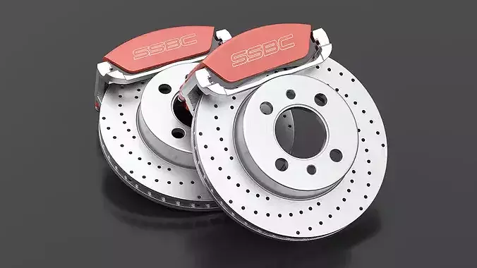 SSBC Drilled Brake Rotor with Red Caliper 3D model 6