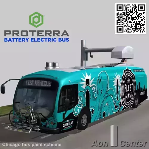 Proterra electric 40 Foot bus AON center chicago octopus livery Low-poly 3D model