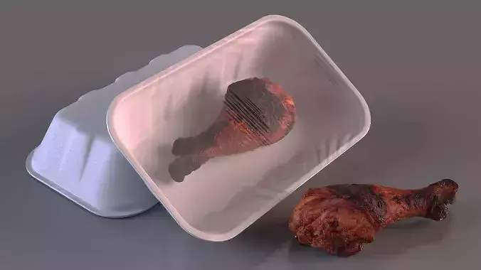 Roasted Chicken Drumstick in Tray 3D model 6