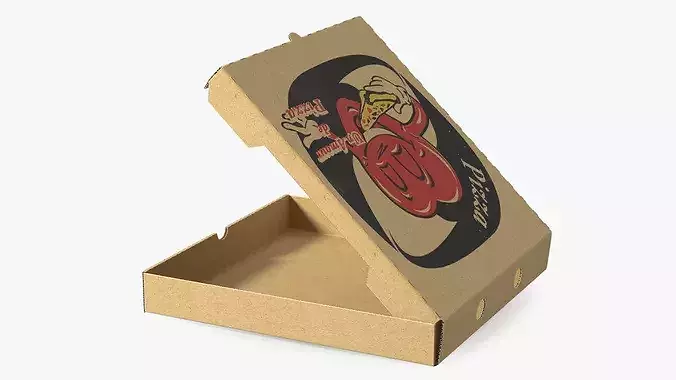 Open Pizza Box with Cartoon Design 3D model 2