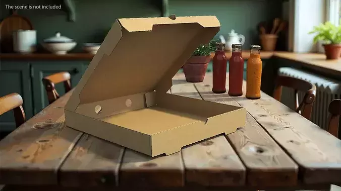 Open Pizza Box with Cartoon Design 3D model 4