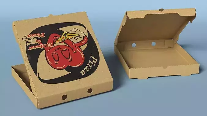 Open Pizza Box with Cartoon Design 3D model 5