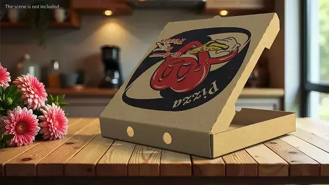 Open Pizza Box with Cartoon Design 3D model 3