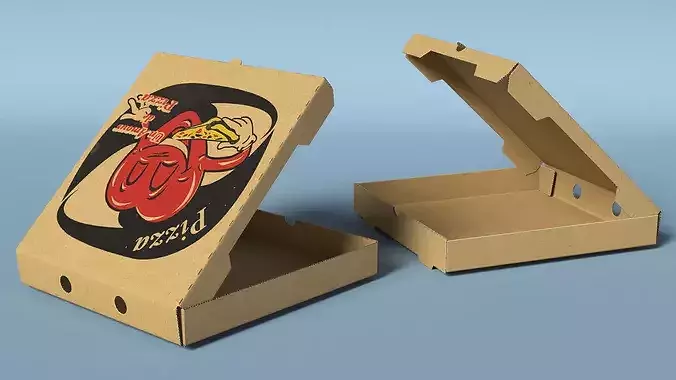 Open Pizza Box with Cartoon Design 3D model
