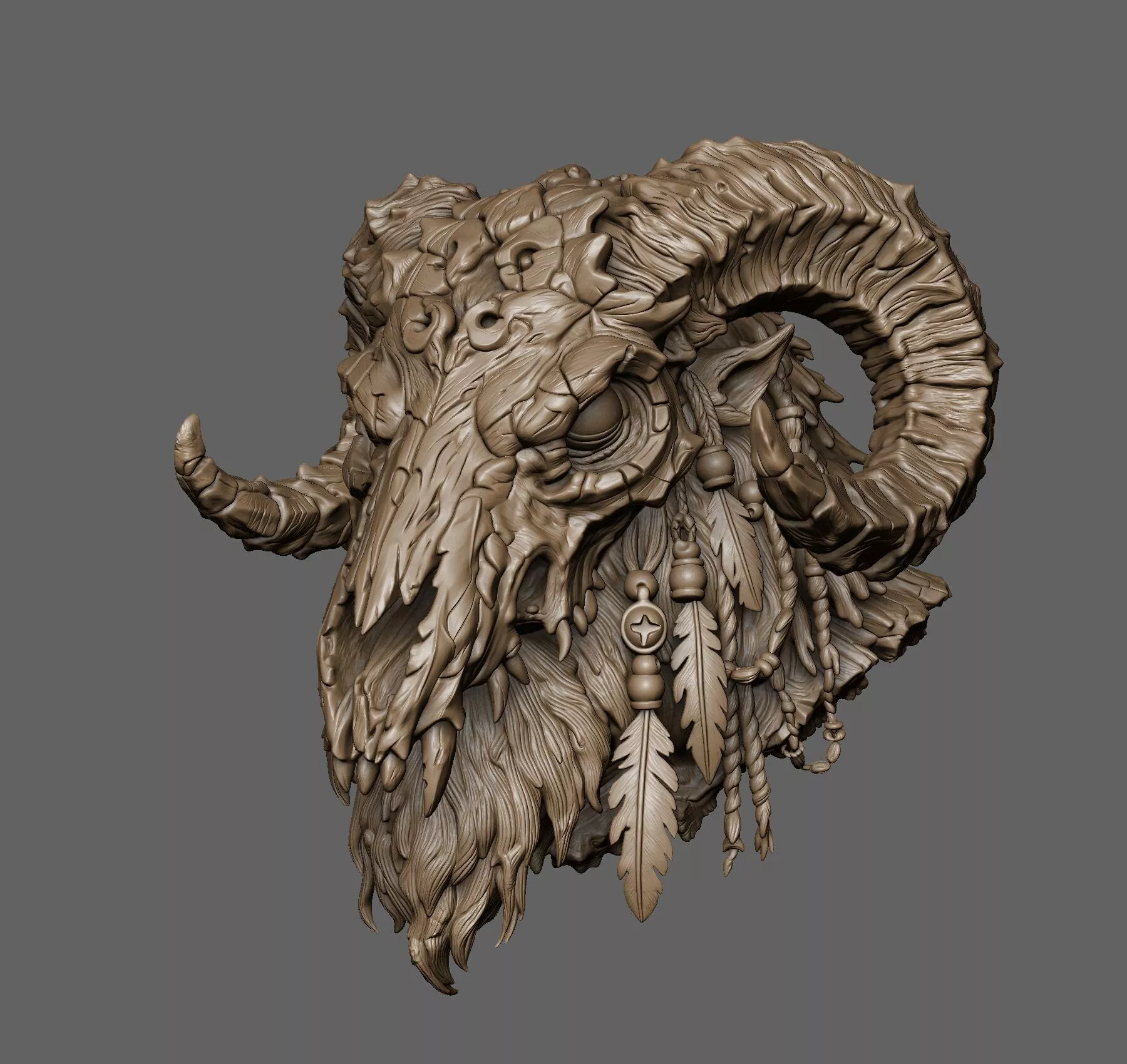Gloomhorn Shaman Skull - Dark Fantasy Druid Artifact 3D print model