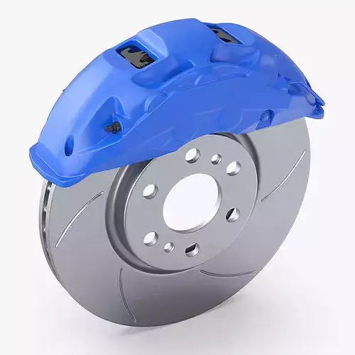 Slotted Brake Disc with Blue Racing Caliper 3D model 7