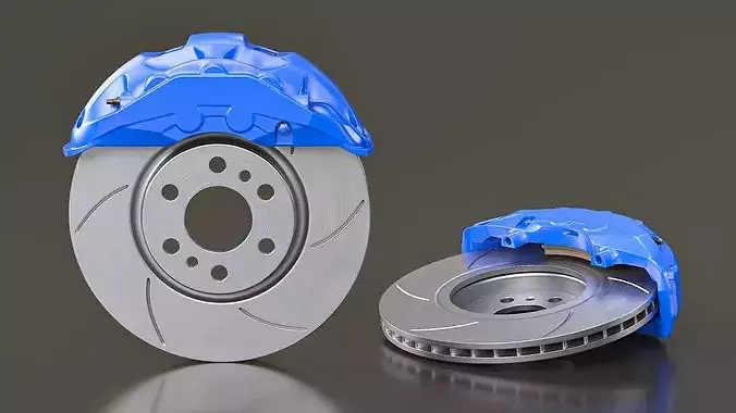 Slotted Brake Disc with Blue Racing Caliper 3D model