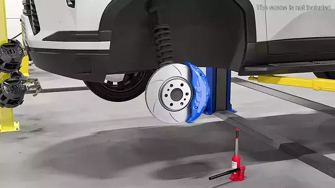Slotted Brake Disc with Blue Racing Caliper 3D model 3