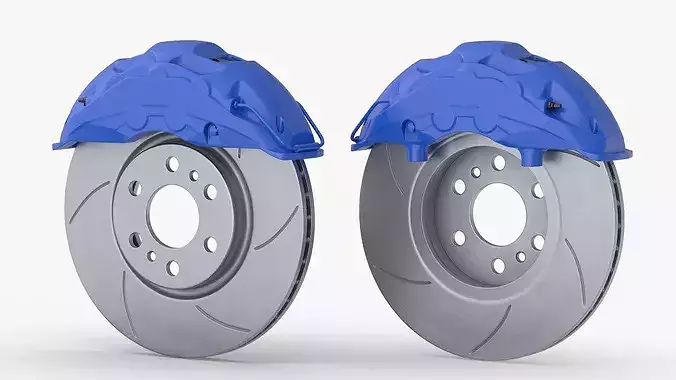 Slotted Brake Disc with Blue Racing Caliper 3D model 6