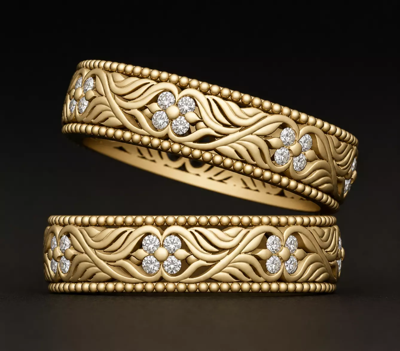 Vintage Floral Diamond Band Ring 3D print model