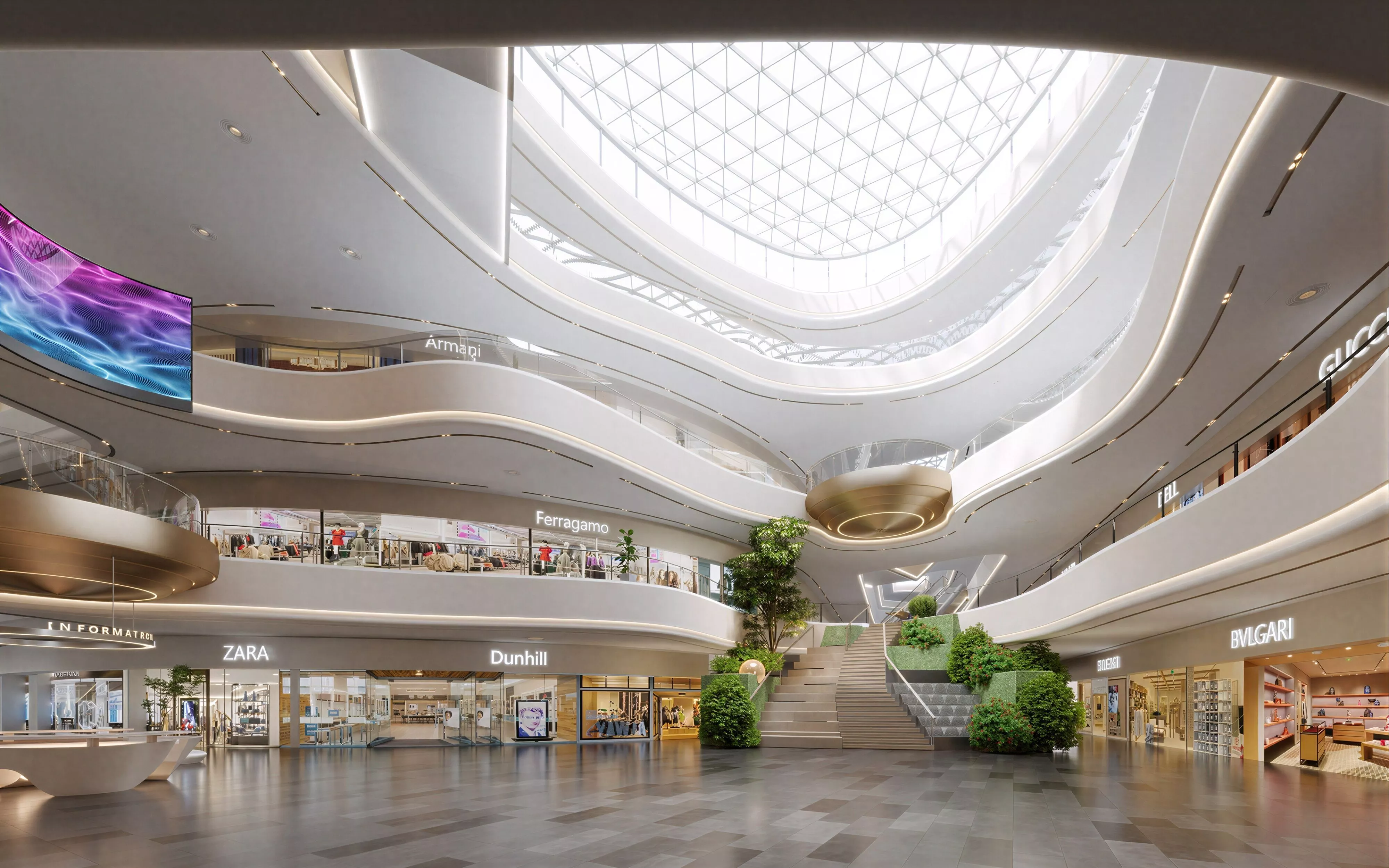 Modern Curved Skylight Luxury Shopping Mall 3D Model 3D model