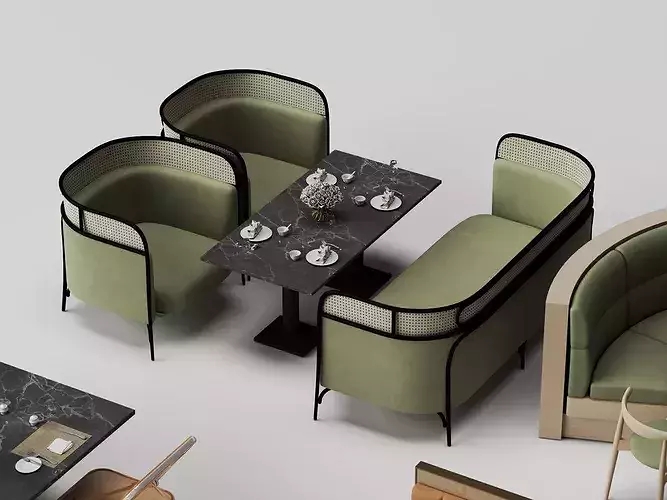 Modern Cafe Diner Folding Table and Chairs Set Low-poly 3D model 3