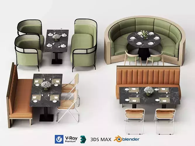 Modern Cafe Diner Folding Table and Chairs Set Low-poly 3D model