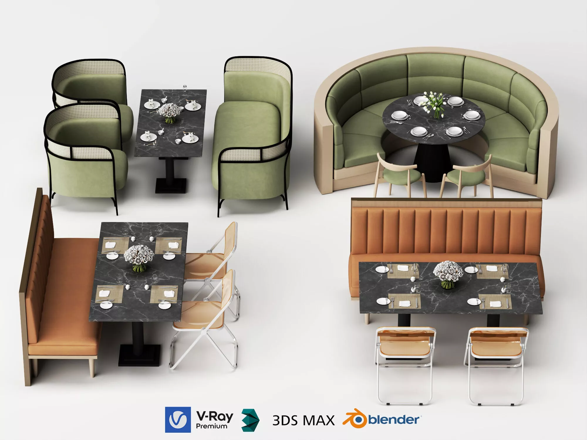 Modern Cafe Diner Folding Table and Chairs Set Low-poly 3D model