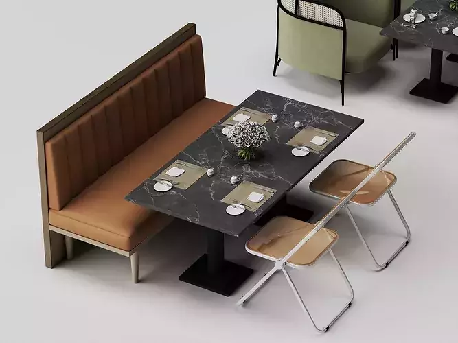 Modern Cafe Diner Folding Table and Chairs Set Low-poly 3D model 2