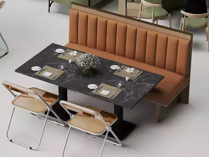 Modern Cafe Diner Folding Table and Chairs Set Low-poly 3D model 5