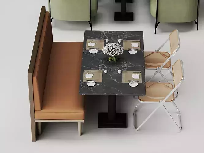 Modern Cafe Diner Folding Table and Chairs Set Low-poly 3D model 6