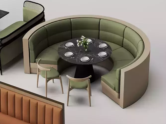 Modern Cafe Diner Folding Table and Chairs Set Low-poly 3D model 4