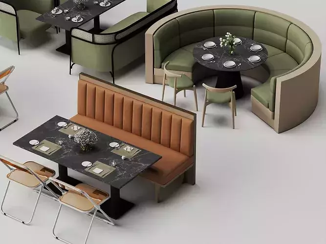 Modern Cafe Diner Folding Table and Chairs Set Low-poly 3D model 7