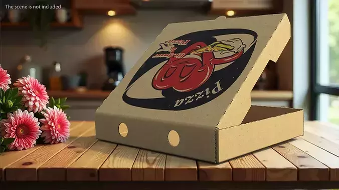 Open Pizza Box with Cartoon Tomato Design 3D model 2