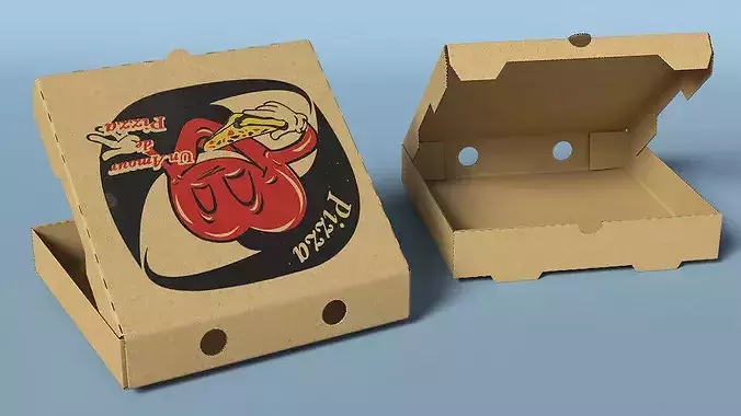 Open Pizza Box with Cartoon Tomato Design 3D model 4