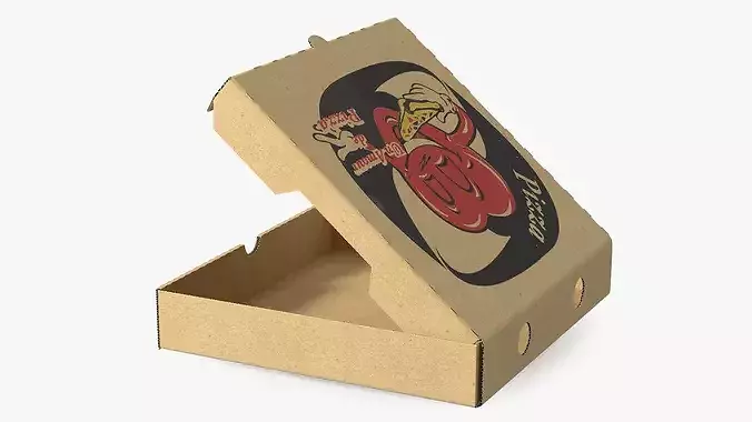 Open Pizza Box with Cartoon Tomato Design 3D model 6