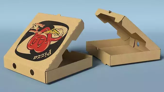 Open Pizza Box with Cartoon Tomato Design 3D model 5