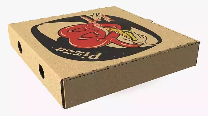 Pizza Box with Cartoon Tomato Design 3D model 7