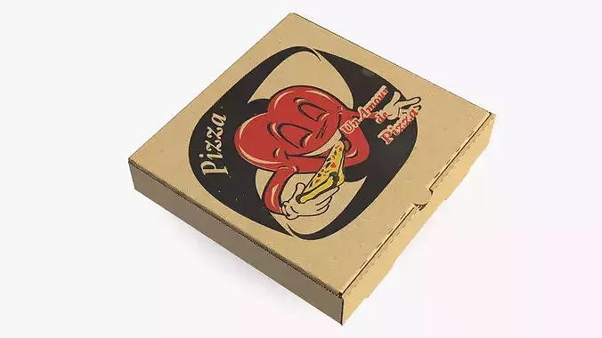 Pizza Box with Cartoon Tomato Design 3D model