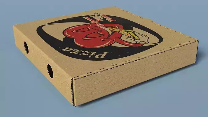 Pizza Box with Cartoon Tomato Design 3D model 5