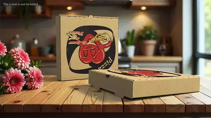Pizza Box with Cartoon Tomato Design 3D model 2