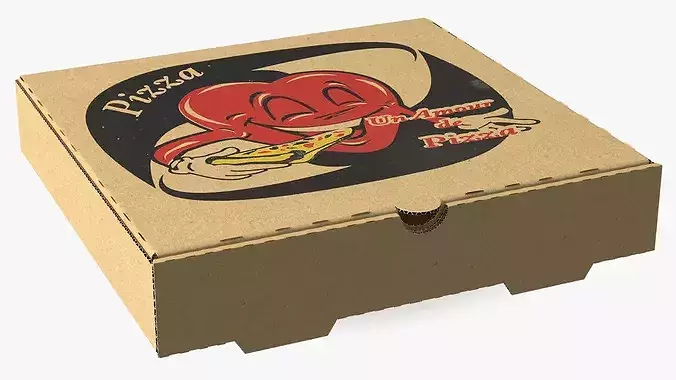 Pizza Box with Cartoon Tomato Design 3D model 6