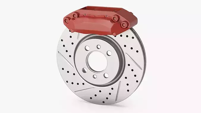 Red Racing Brake Rotor with Ventilation 3D model