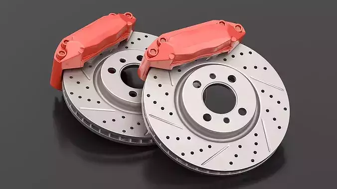 Red Racing Brake Rotor with Ventilation 3D model 5