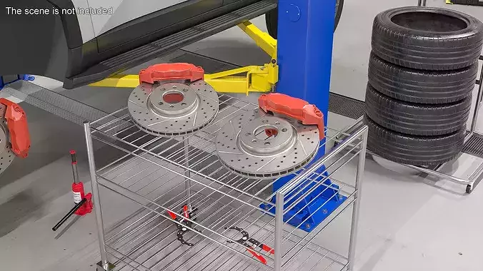 Red Racing Brake Rotor with Ventilation 3D model 2
