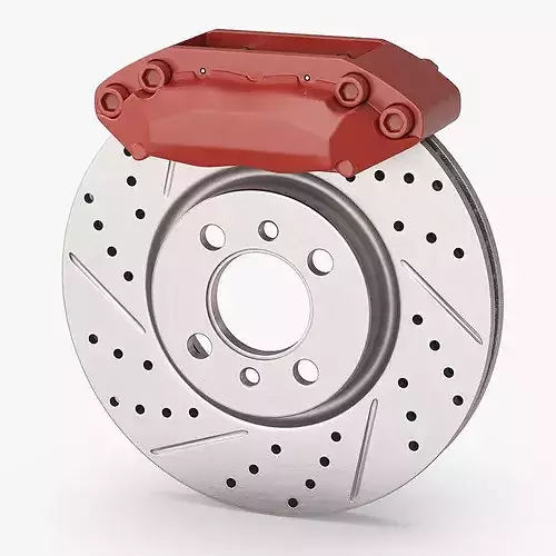 Red Racing Brake Rotor with Ventilation 3D model 7