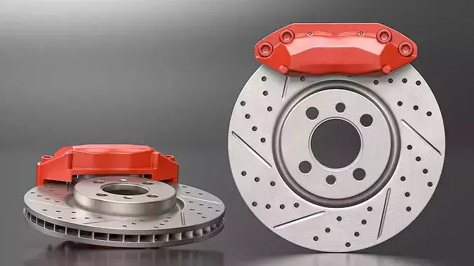 Red Racing Brake Rotor with Ventilation 3D model 4