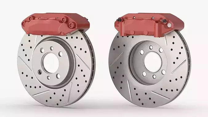 Red Racing Brake Rotor with Ventilation 3D model 6