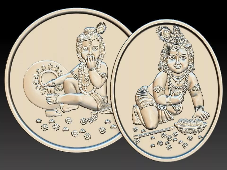 Little Krishna Decorative Coin Set - 2 Medallion Collection 3D print model