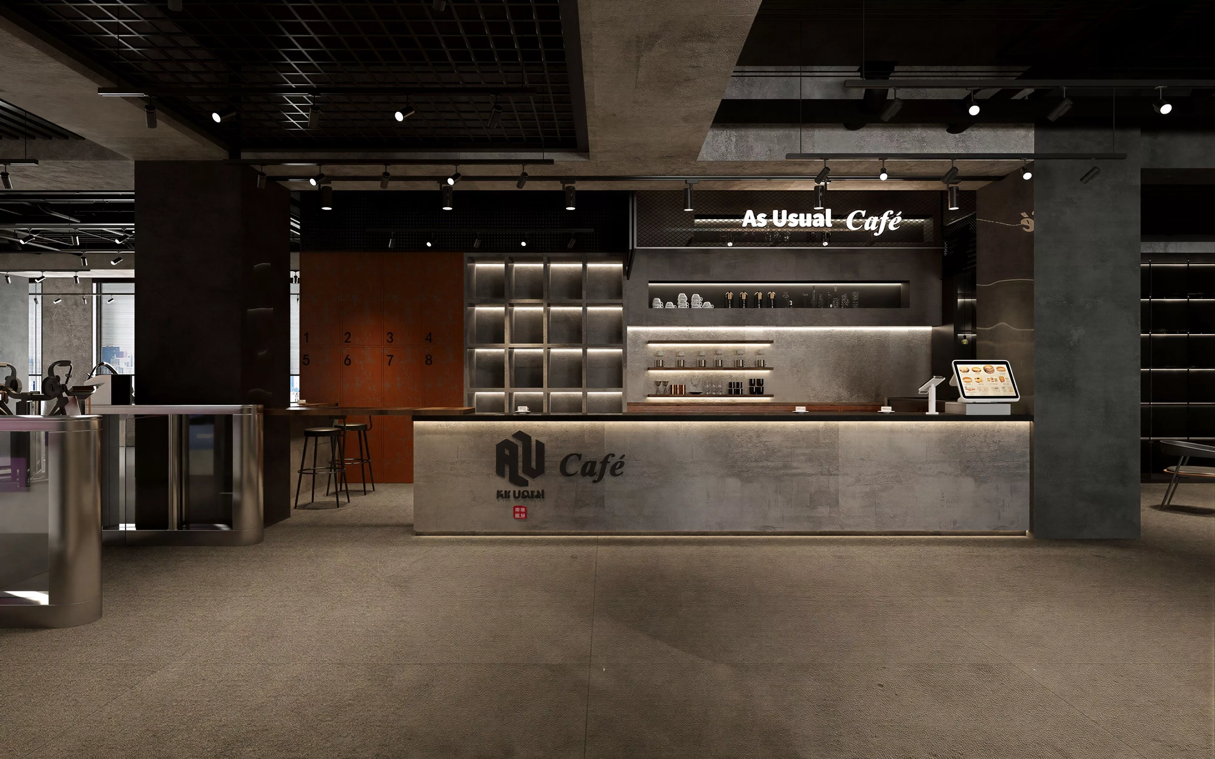 Industrial Concrete Cafe Bar Interior 3D Model 3D model