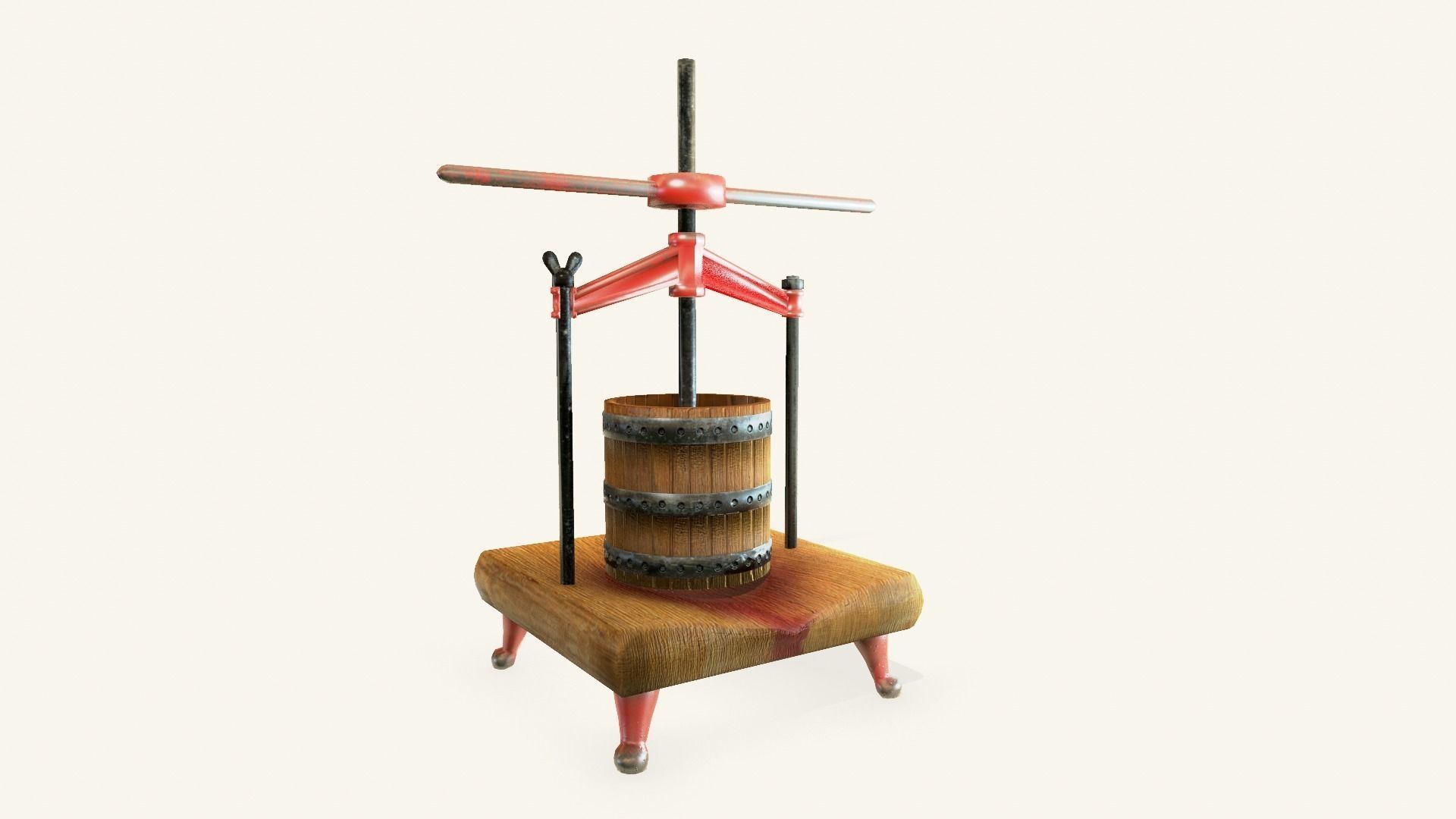 Antique Wine Press Low-poly 3D model_0