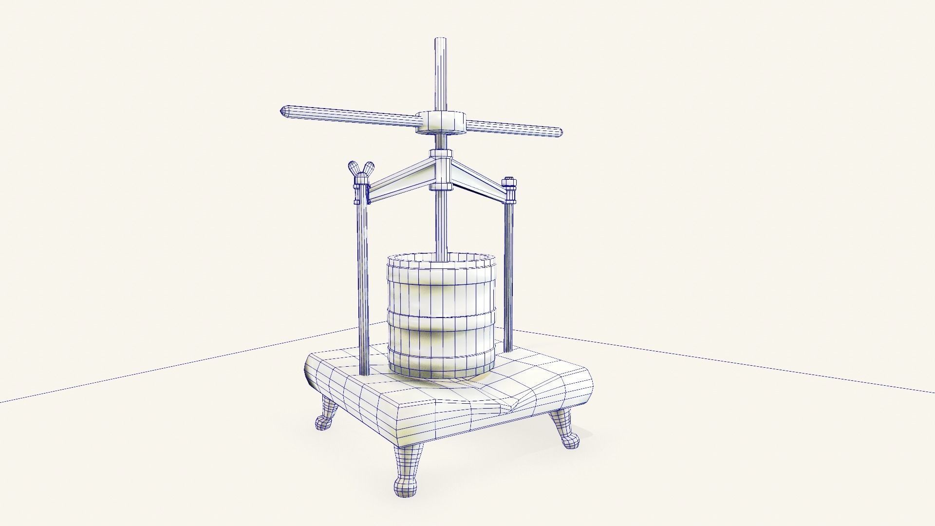 Antique Wine Press Low-poly 3D model_2