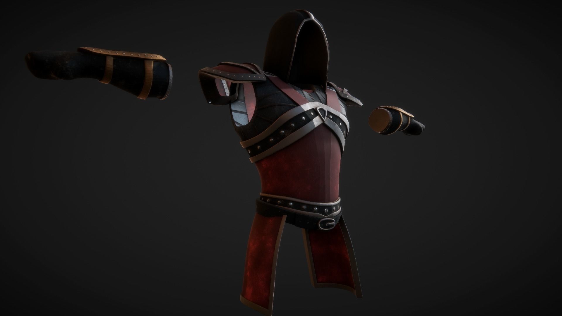 Red Leather Armor Set Low-poly 3D model_1