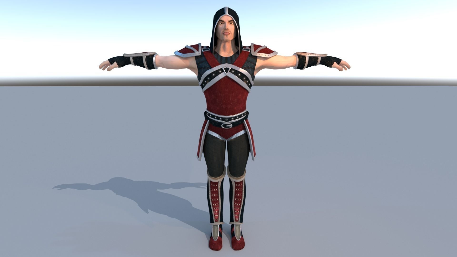 Red Leather Armor Set Low-poly 3D model_9